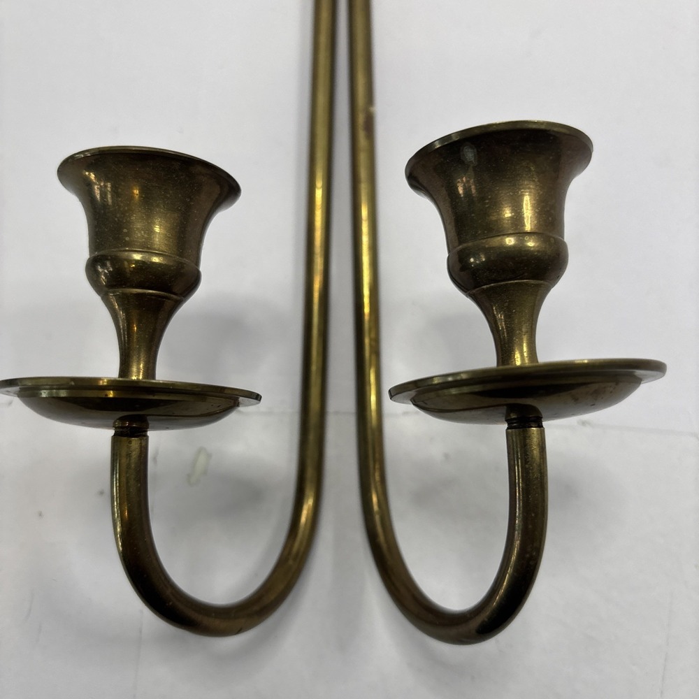 Vintage Brass Ribbon & Bow Double Candle Holder Wall Sconce 13" - Picture 4 of 7